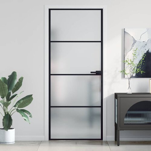 Sobna vrata tanka crna 83 x 201,5 cm kaljeno staklo i aluminij Slike