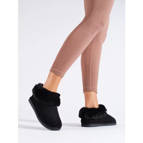 SHELOVET Women's fur black slippers