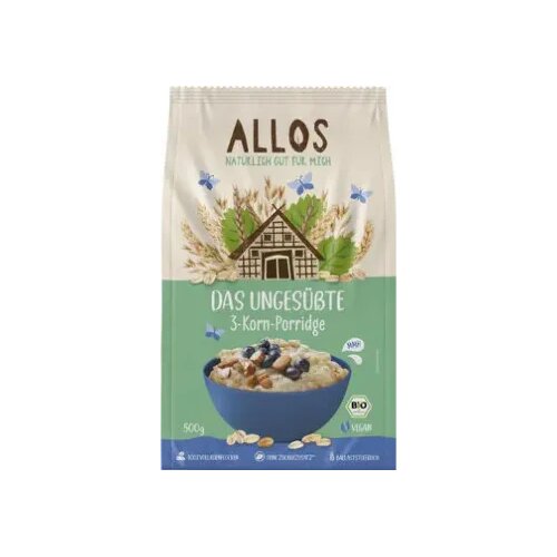 Allos Bio nezaslađena kaša od 3 vrste žitarica (Das Ungesüßte 3-Korn-Porridge) - 500 g Cene