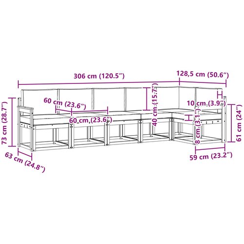  Set vanjskih sofa 6 kom. Bijela i svjetlosiva Smeđa 306 x 126,5 x 73 cm Slike