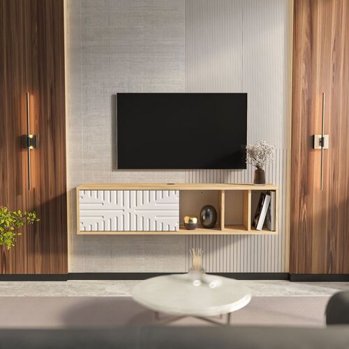 Hanah home Teo Floating - Sapphire Oak, White Sapphire OakWhite TV Stand Cene