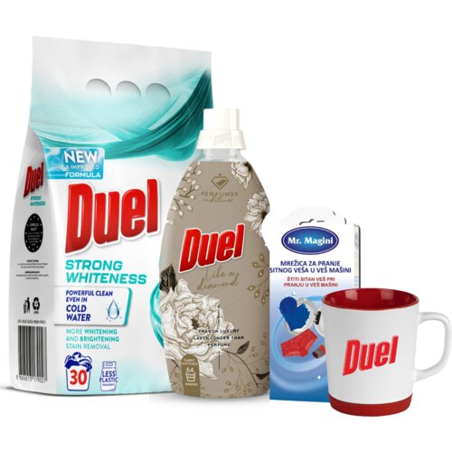 Duel set praškasti deterdžent strong whiteness, 2.7kg + omekšivač like a diamond, 1.6l + šolja za kafu + mrežica za sitan veš Cene