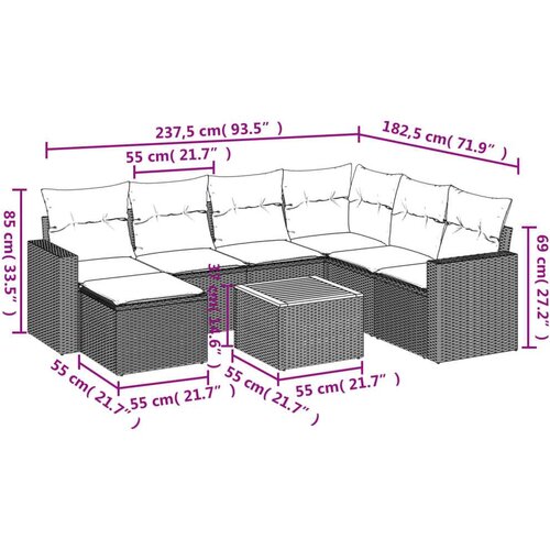 VidaXL 8-dijelni set vrtnih sofa od poliratana s jastucima sivi Slike