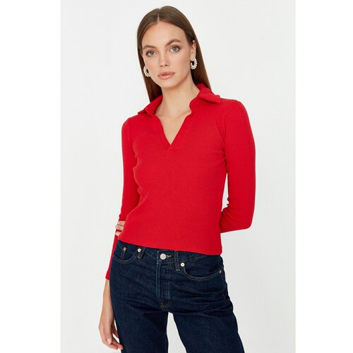 Trendyol Red Ribbed Fitted Knitted Blouse Slike