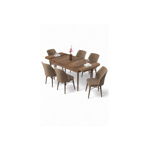 Hanah home Rasklopivi trpezarijski sto i stolice (7 delova) Uzi Baroque Brown Cene