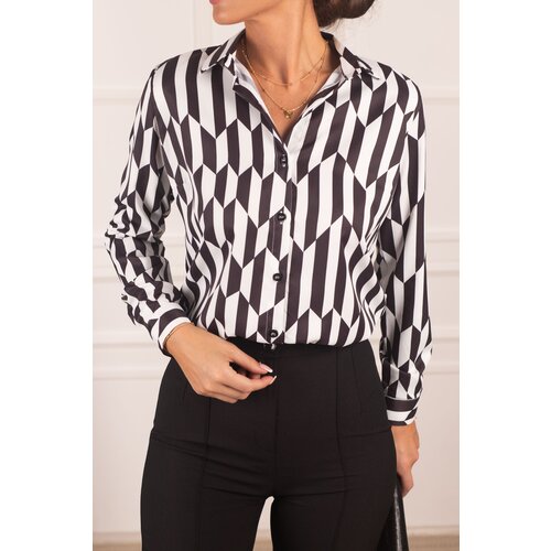 armonika Women's Black and White Patterned Long Sleeve Shirt Slike