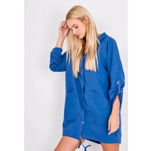 Kesi Women's oversize hooded sweatshirt with button fastening - dark blue,