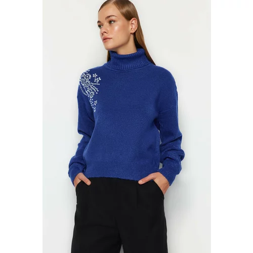 Trendyol Sax Soft Texture Stone Detailed Turtleneck Knitwear Sweater