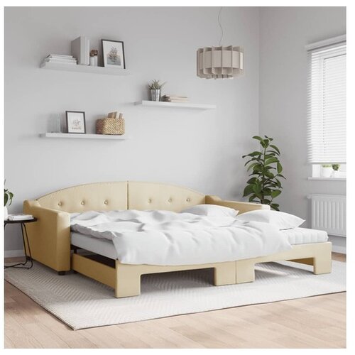 VidaXL Izvlečna dnevna postelja z vzmetnico krem 100x200 cm Slike