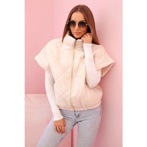 Kesi Włoski Women&amp;#039;s quilted vest with short sleeves and a stand-up collar light beige Slike