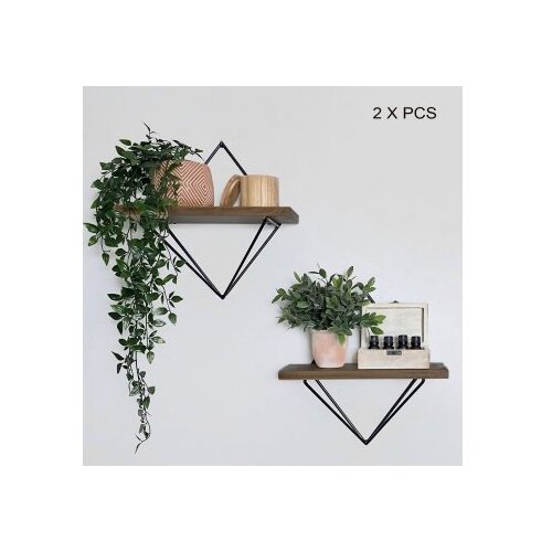 Hanah home WR046 Zidna polica, 2 komada, Crno-smeđa Slike
