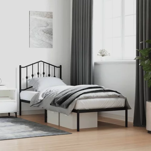 vidaXL Kovinski posteljni okvir z vzglavjem črn 90x200 cm