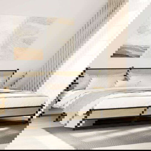 Metalni Kovinski posteljni okvir brez vzmetnice sonoma hrast 200x200 cm, (21608053) Slike