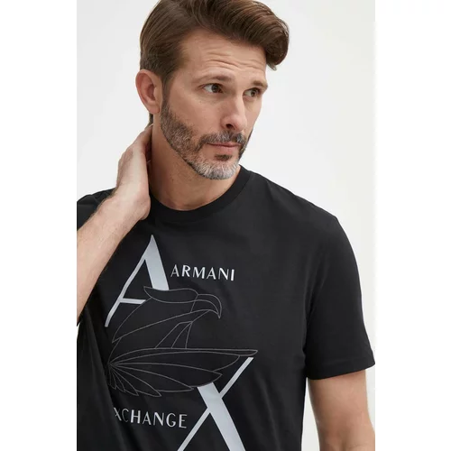 Armani_Exchange Bombažna kratka majica črna barva
