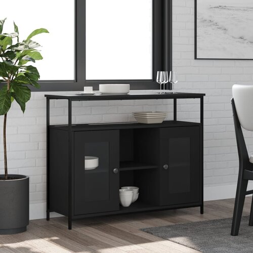 vidaXL Komoda črna 100x35x80 cm inženirski les Cene