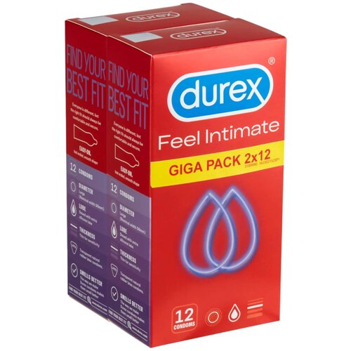 Durex Feel Intimate - pakiranje kondomov s tanko steno (2x12 kosov) Slike