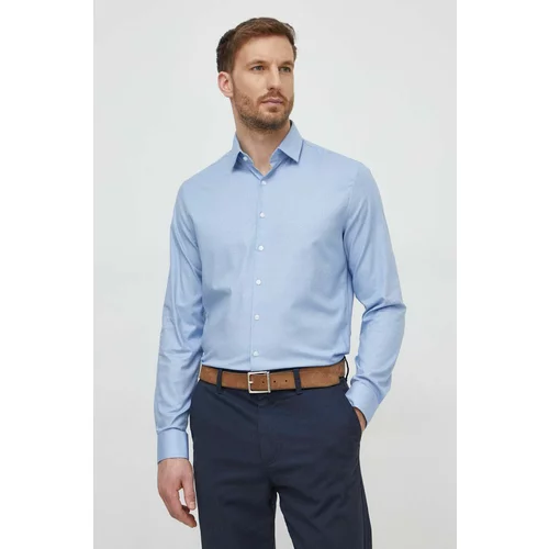 Calvin Klein Košulja za muškarce, boja: tamno plava, slim, s klasičnim ovratnikom