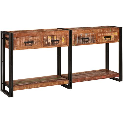 vidaXL Konzolni stolovi Set od 2 s ladicama, Višebojno čvrsto obnovljeno drvo, konzolni stol s ladicama 160x33x75 cm Čvrsto obnovljeno drvo Cijene
