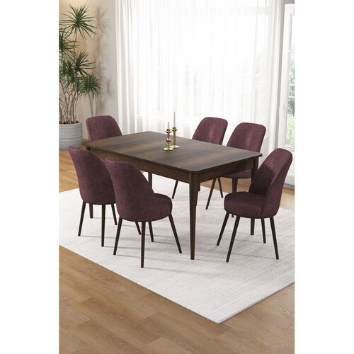 Hanah home trpezarijski set Pir, sto i 6 stolica, ploča u dekoru drveta Baroque, puder roze tkanina Babyface Cene