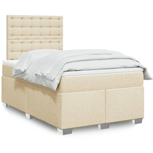 VidaXL Krevet s oprugama i madracem krem 120 x 200 cm od tkanine Slike