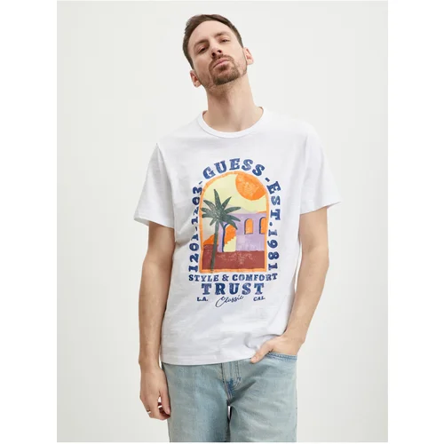 Guess White Men's T-Shirt Palm Window - Men