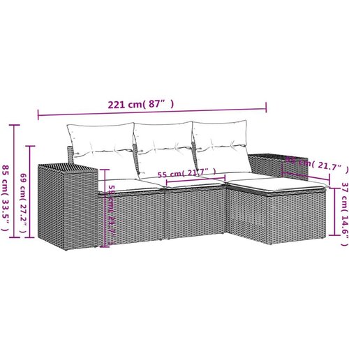 VidaXL 4-dijelni set vrtnih sofa od poliratana s jastucima crni Slike