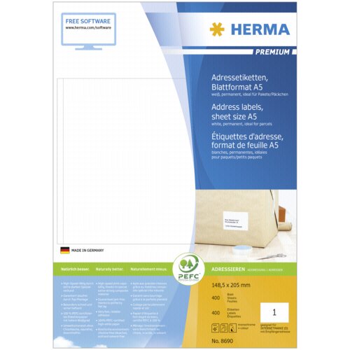 Herma Address Labels 148,5x205 400 Sheets DIN A5 400 pcs. 8690 Slike