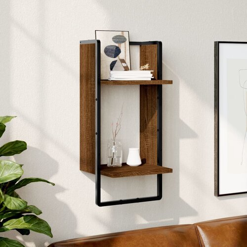 vidaXL Zidna polica s prečkom boja smeđeg hrasta 30x25x65 cm Cene