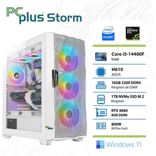 PCPLUS Storm i5-14400F 16GB 1TB NVMe SSD GeForce RTX 4060 8GB Windows 11 Home RGB gaming namizni računalnik
