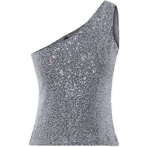 Trendyol Silver One Shoulder Knitted Sequin Blouse Slike