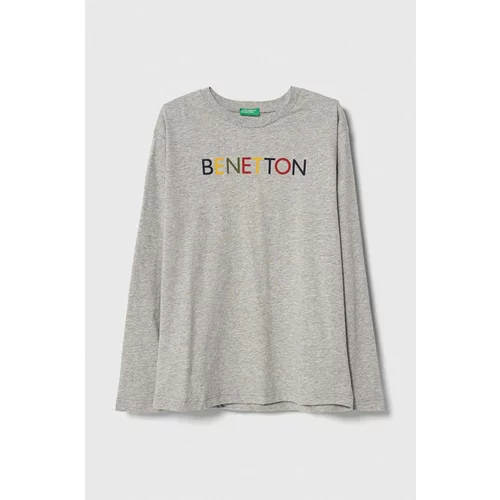 United Colors Of Benetton Dječja pamučna majica dugih rukava boja: siva, s tiskom