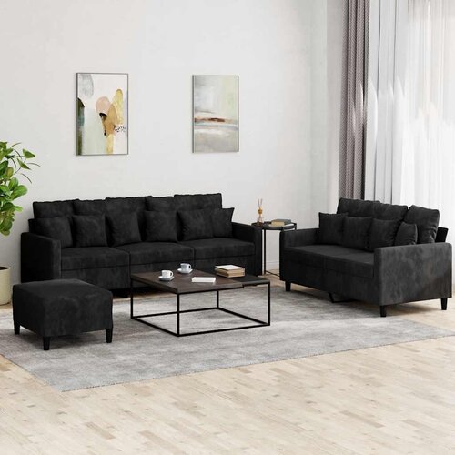 3-dijelni set sofa s jastucima crni baršunasti Cene