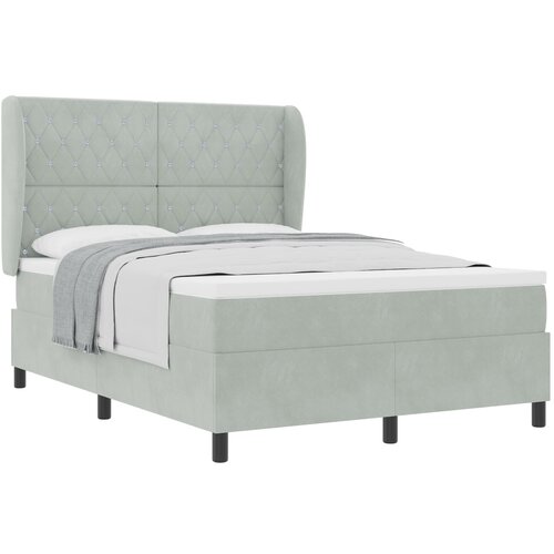 vidaXL Box Spring postelja z Matrasom Svetlo siva 140x200 cm Žamet Cene