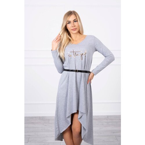 Kesi Dress with decorative belt and gray inscription Slike