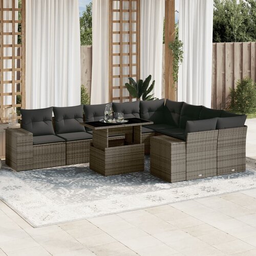 vidaXL 10-dijelni set vrtnih sofa od poliratana s jastucima sivi Cijene