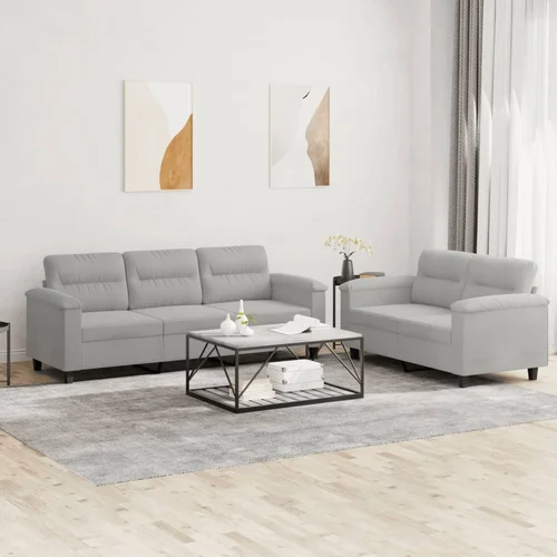  2-dijelni set sofa s jastucima svjetlosivi od mikrovlakana