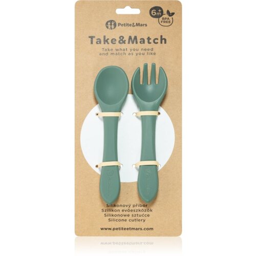 Petite &amp;amp; Mars Take&amp;amp;Match Silicone Cutlery pribor Misty Green 6 m+ 2 kom Slike