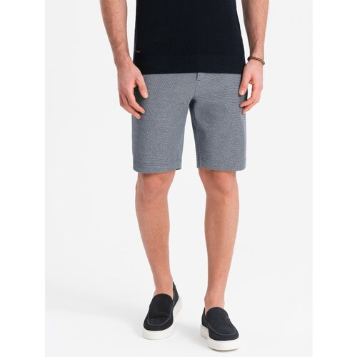 Ombre Men's shorts made of two-tone melange knit fabric - navy blue Cene