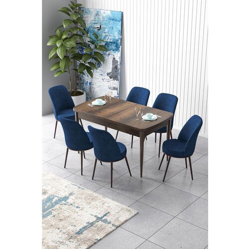 Hanah home Zen - Baroque, Navy Blue BaroqueNavy Blue Extendable Dining Table & Chairs Set (7 Pieces) Cene