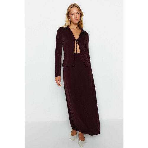 Trendyol Brown Premium Soft Textured Maxi Skirt with a Glossy Surface Slike