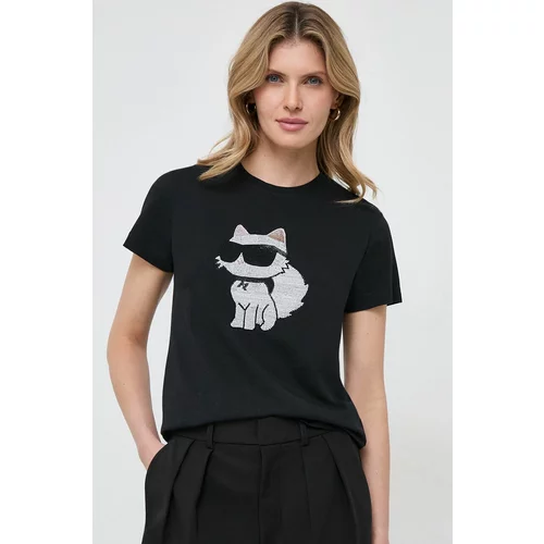 Karl Lagerfeld Bombažna kratka majica črna barva
