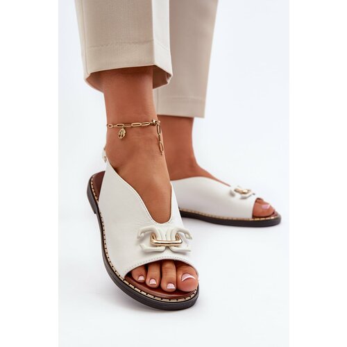 Kesi Women's flat-heeled sandals with embellishments, white Loraeleh Slike