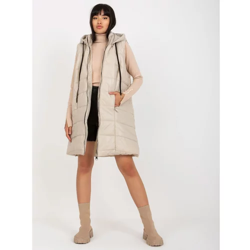 Fashion Hunters Light beige long quilted down with a hood OCH BELLA