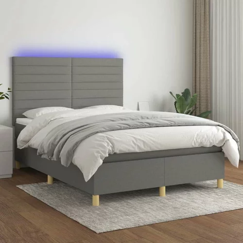  Box spring postelja z vzmetnico LED temno siva 140x200 cm blago, (20789311)