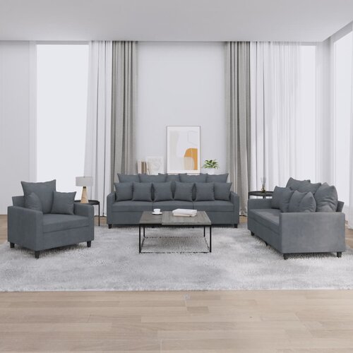  3-dijelni set sofa s jastucima tamnosivi bar&amp;scaron;unasti Slike