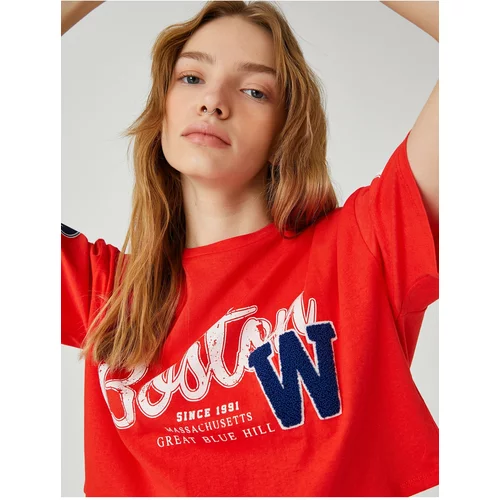 Koton Crop T-Shirt College Printed Short Sleeve Crew Neck