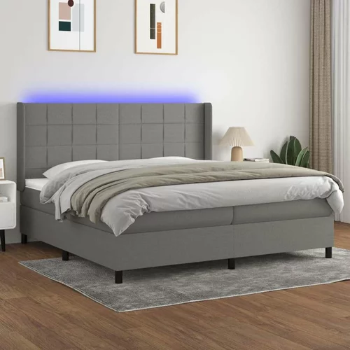  Box spring postelja z vzmetnico LED temno siva 200x200 cm blago, (20761010)