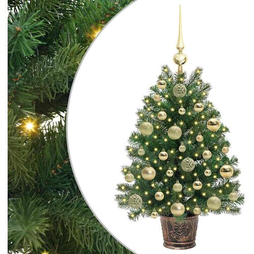 VidaXL Umjetno božićno drvce s 150 LED svjetlima Zelena 75 cm PE i PVC - 75 cm s LED-ima i zlatnim kuglicama Slike