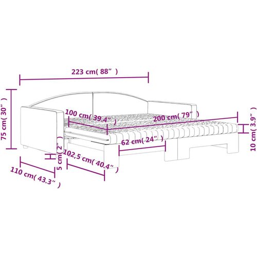  Dnevni krevet na razvlačenje smeđesivi 100 x 200 cm od tkanine Slike
