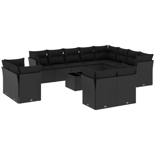  13-dijelni set vrtnih sofa s jastucima poliratan crni Slike